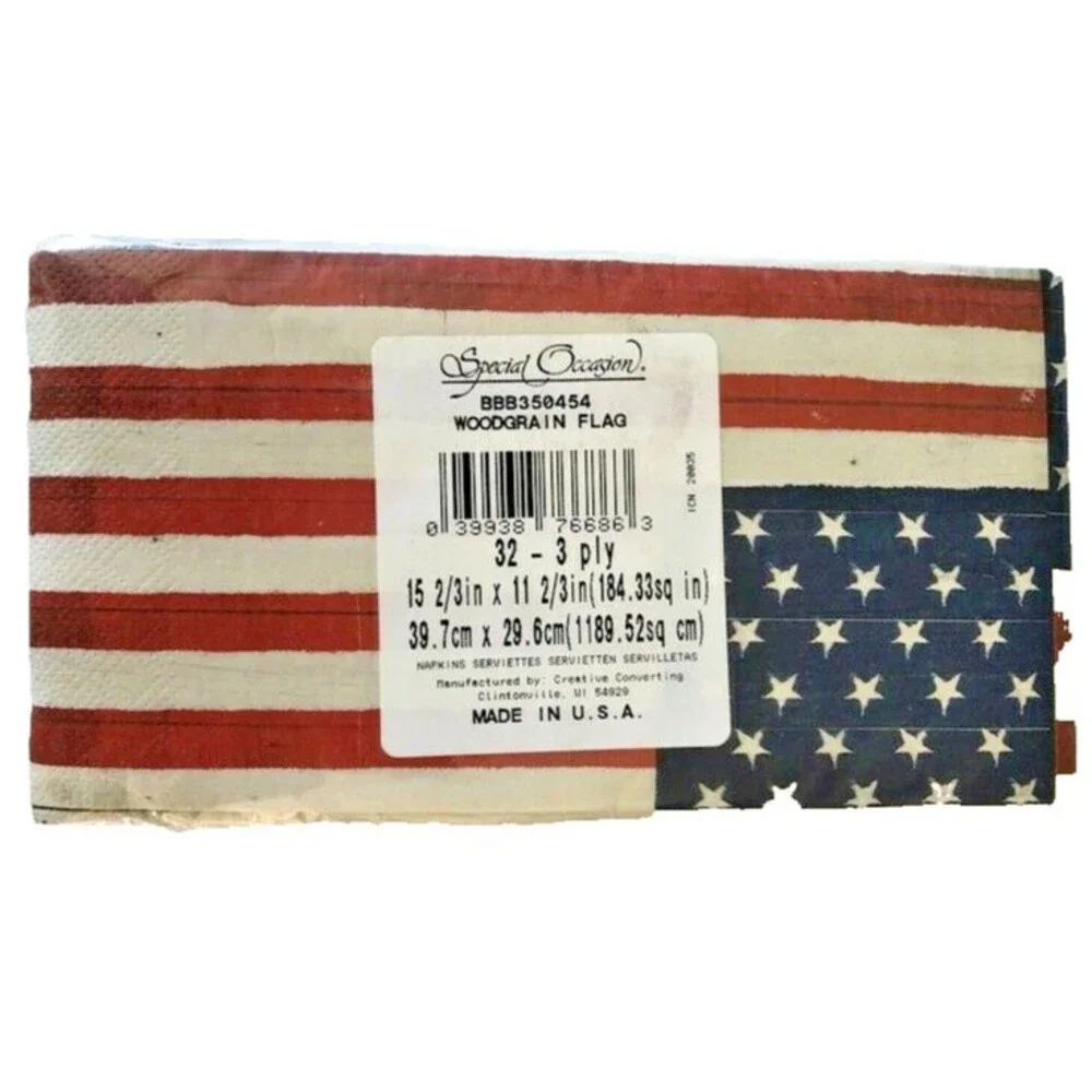 USA Flag Paper Napkins 32 CT BBQ Guest Bath Towels Buffet Patriotic America